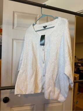 Madison West Light Gray Button-Front Cardigan Sweater